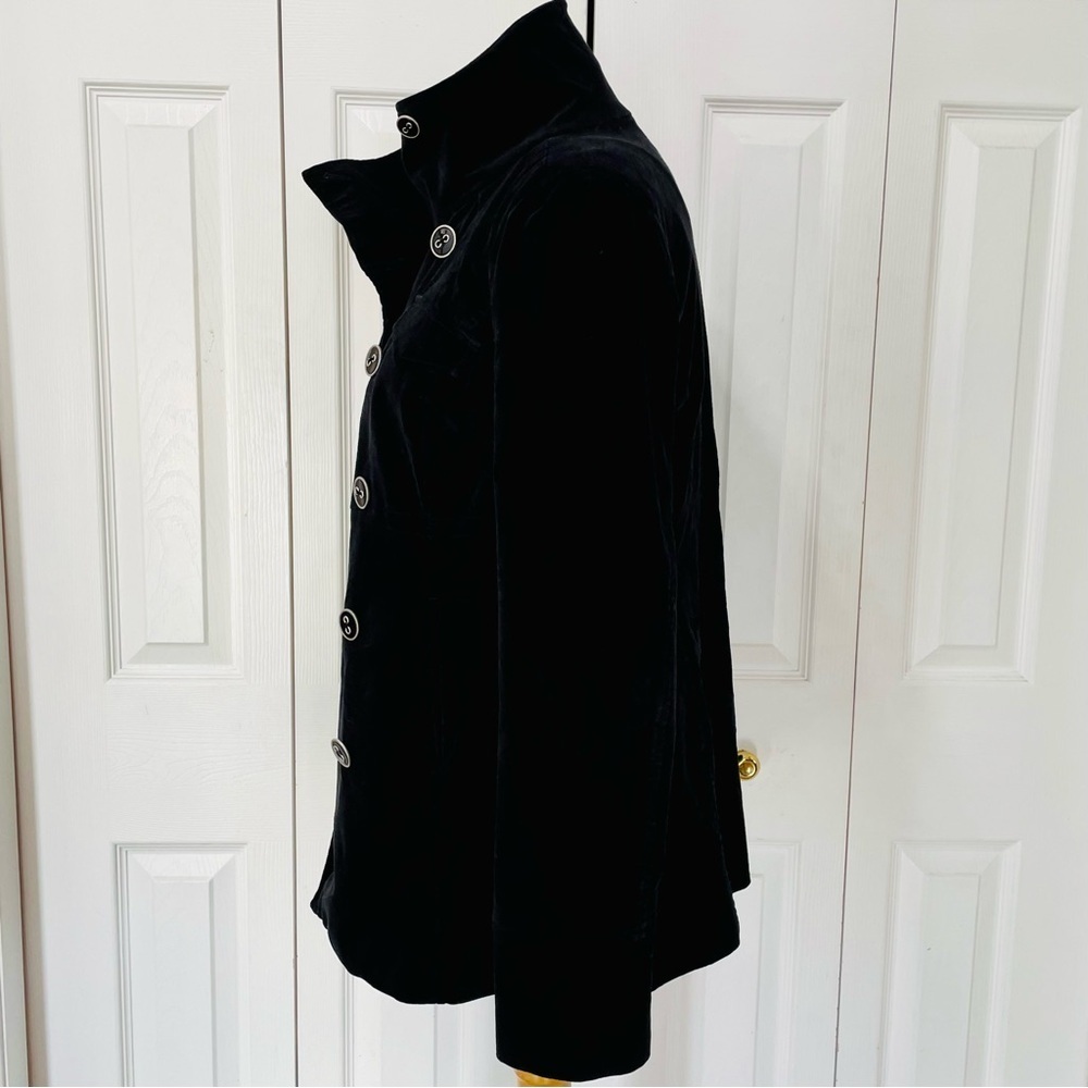 Calvin Klein Jeans Black Velvet Double-Breasted Pea Coat Missing button - Picture 3 of 6